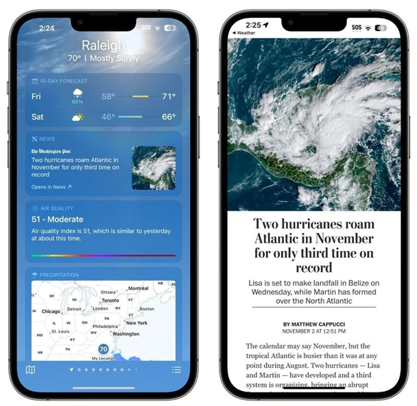 乐安苹果14维修分享iPhone 14手机如何看天气时顺带看新闻 