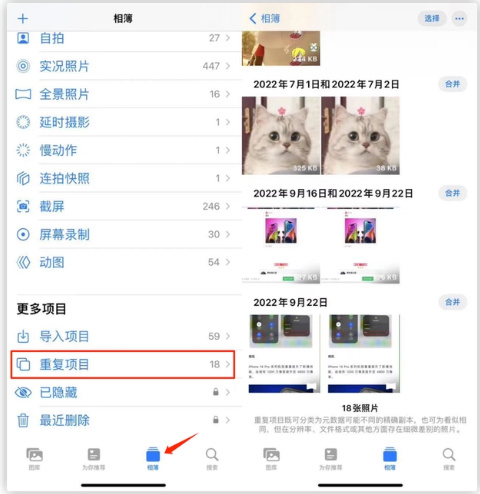乐安苹果手机维修分享iOS 16 中相册重复项目功能使用方法 