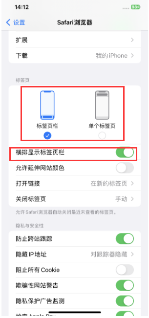 乐安苹果手机维修分享Safari浏览器如何切换标签栏位置 